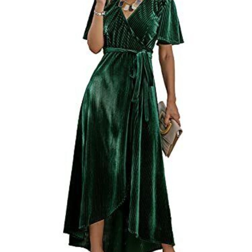 BerryGo Wrap V Neck Fancy Formal Emerald Green Holiday Dress XL